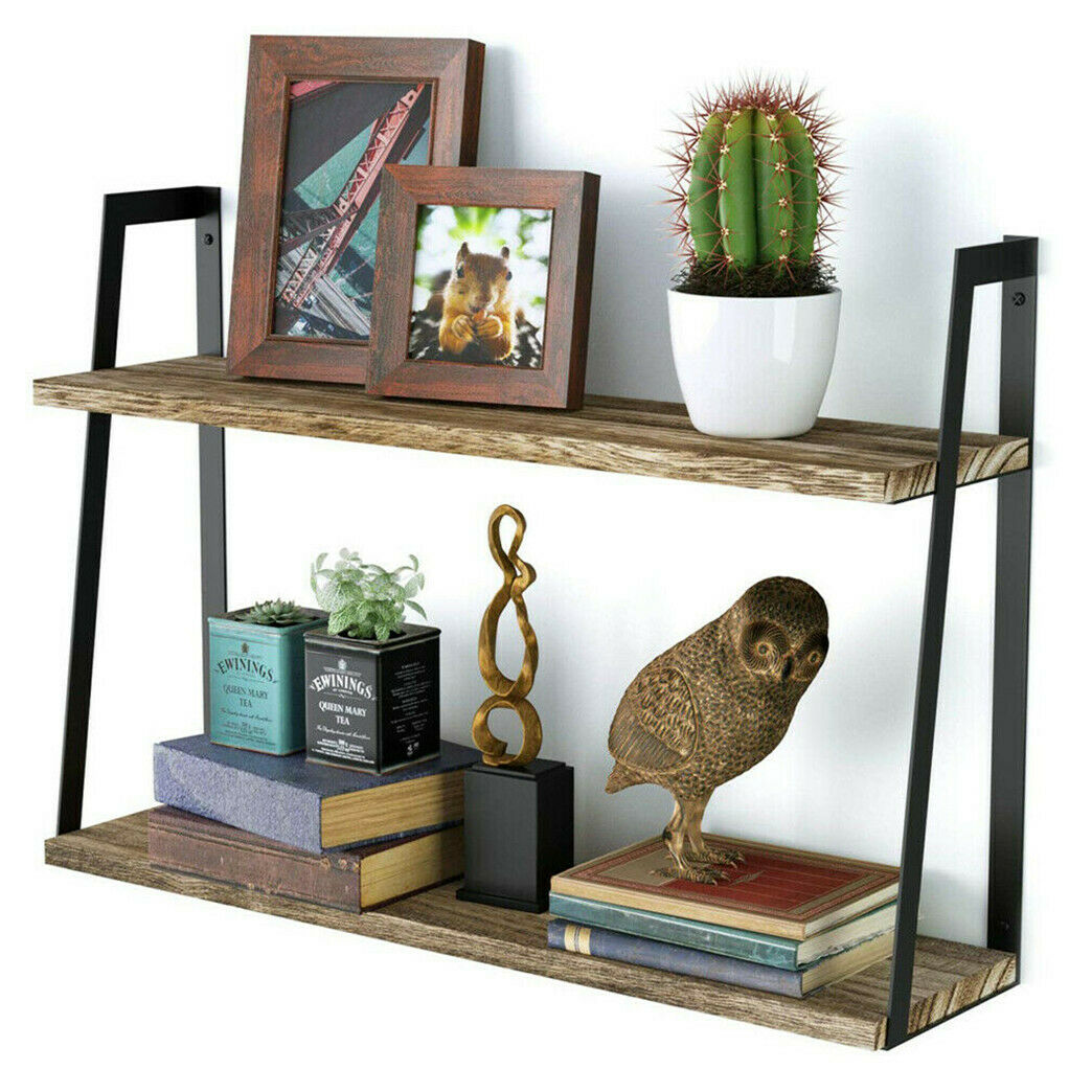 60cm Wall Mounted Wooden Wood Shelves Bookshelf for Bedroom Kitchen Bathroom 2 T