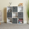 HARTLEYS WHITE 9 CUBE MODULAR SHELVING DISPLAY UNIT 4 x GREY FABRIC STORAGE BOX