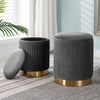 VELVET STORAGE OTTOMAN ROUND POUFFE FOOTREST VANITY DRESSING SEAT STOOL