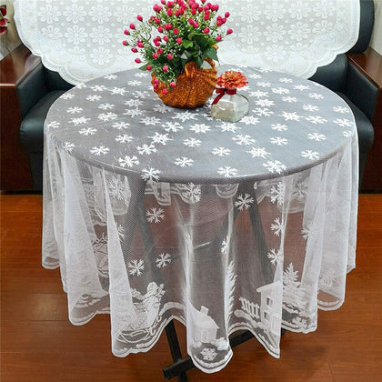 White Vintage Lace Tablecloth Dining Table Cover Wedding Party Christmas Decor