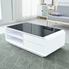 White High-gloss Coffee Table Black Surface 2 Drawers With Storage Living Room