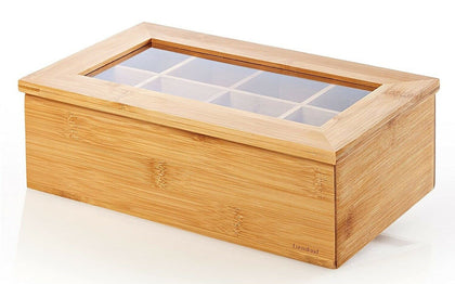 TEA BOX BAMBOO 8 COMPARTMENTS JEWELRY STORAGE CONTAINER CHEST PLASTIC WINDOW NEW
