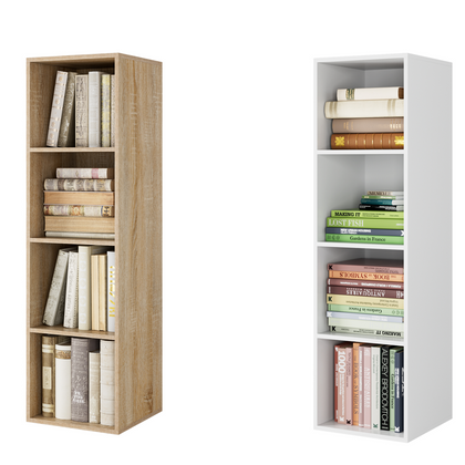 4 Tiers Cube Bookcase White Bookshelf Small Slim Living Room Storage Unit