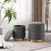 VELVET STORAGE OTTOMAN ROUND POUFFE FOOTREST VANITY DRESSING SEAT STOOL