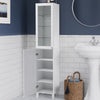 Modern White Tall Floor Cabinet Shelving Unit Narrow Bathroom Hallway Storage