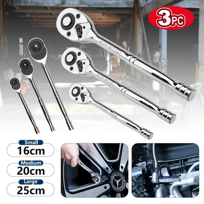 3PC HEAVY DUTY QUICK RELEASE RATCHET HANDLE SET 1/4