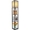 Black Wooden Shelving Unit Floor Standard Lamp Lounge Lighting Storage Shelf