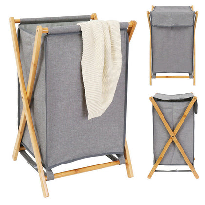 Grey Laundry Hamper Basket Bag Collapsible with Lid for Dirty Clothes Storage