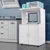 Rolling Kitchen Trolley Microwave Cart 2-Door Cabinet Shelves Gray White UK