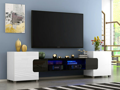 Modern Large 230cm TV Unit Stand Cabinet High Gloss Doors Shelves FREE RGB LED