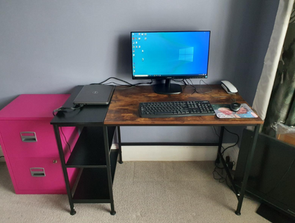 Modern Small Computer Desk Shelves Black Metal Writing PC Laptop Table Office