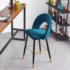 Velvet Bar Stool Modern Breakfast Bar Chair Kitchen Barstool Backrest Metal Legs