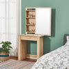 Modern Oak Dressing Table Jewelry Makeup Desk w/ Large Sliding Mirror & Drawer