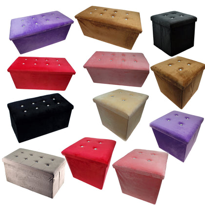 Velvet Single Double Diamond Chenille Velvet Ottoman Storage Foot Stool Toys Box