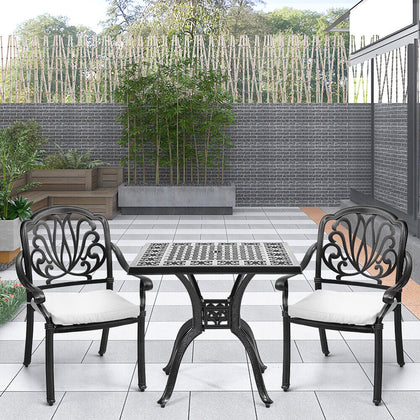 5pcs Garden Bistro Set Cast Aluminium Table&4 Chairs w/Umbrella Hole&Cushions