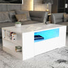 LED Wooden Coffee Table With Storage 2 Drawers Living Room Furniture High Gloss