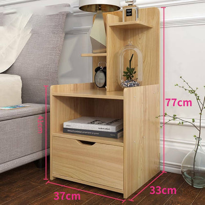 Wooden Bedside Table Cabinet Nightstand Bedroom Furniture Drawer Shelves Storage