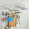 Microwave Oven Rack Holder Stand Organizer Aluminum Wall Storage Shelf Hooks