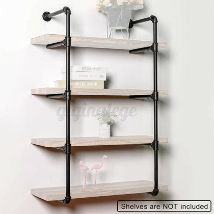 2Pcs 4 Tiers Industrial Floating Iron Pipe Shelf Retro DIY Wall Mounted Bracket