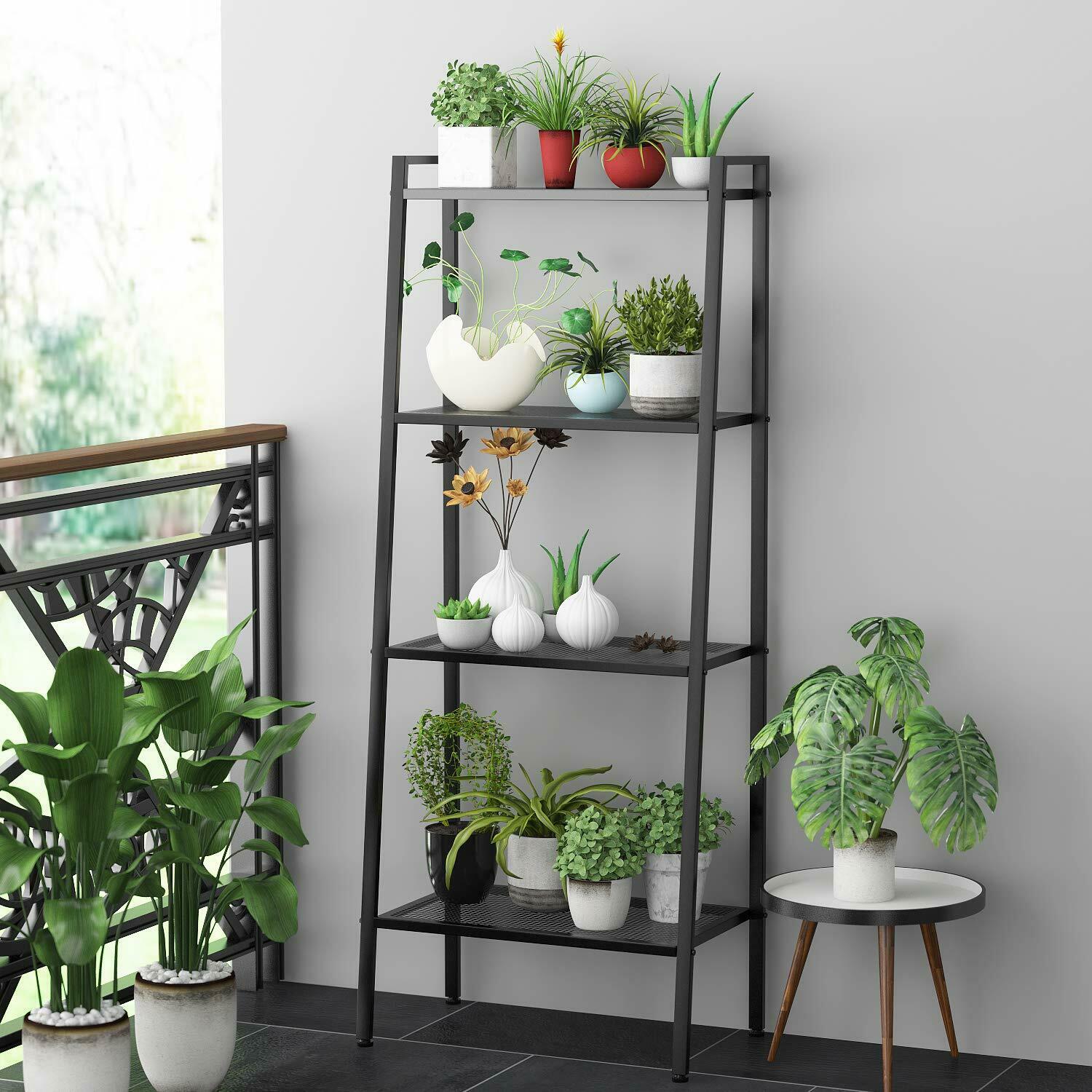 4Tier Ladder Shelf Storage Shelving Unit Bookcase Metal Rack Plant Display Stand
