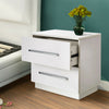 RGB LED Light White Bedside Table Cabinets Nightstand with 2 Drawers High Gloss