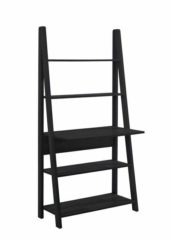 Riva Scandinavian Retro Ladder Bookcase Desk Shelving Shelf Unit Black 5 Tier