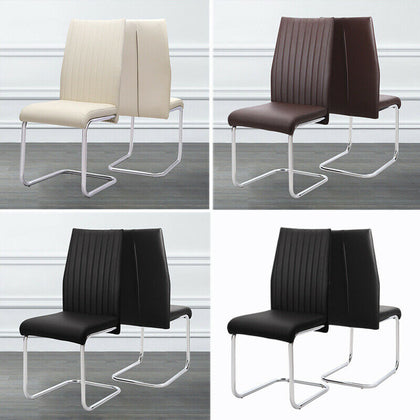 2pcs Chrome Faux Leather Deep Foam Padded Dining Chairs Seats Metal Legs