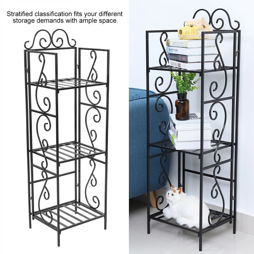 4 Tier Metal Bookcase Bookshelf Shelving Storage Rack Corner Organizer Shelf