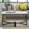 COFFEE TABLE WITH MARBLE EFFECT TOP AND BLACK METAL LEGS LIVING ROOM FURNITURE