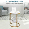 2 Tier Round Side Coffee Table with Gold Metal Frame Marble-Effect Top Sofa Room