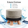 Small Footstool Linen Removable Cover Stool Ottoman Round Pouffe Seat Wooden Leg