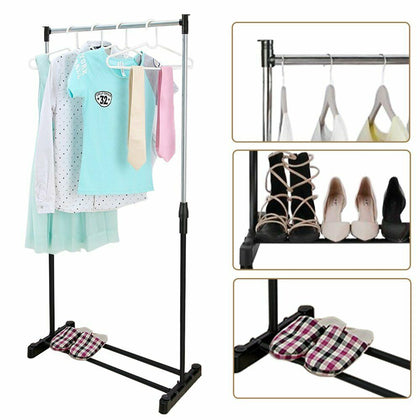 GARMENT RACK DOUBLE SINGLE SILVER BLACK ADJUSTABLE PORTABLE CLOTHES RAIL STAND
