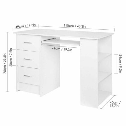 Computer Desk 3 Drawers White Dressing Table Workstation Home Office Studying