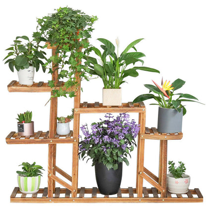 Heavy Duty Wood Plant Stand Flower Display Shelf Outdoor Rack w/ Supporting Rod