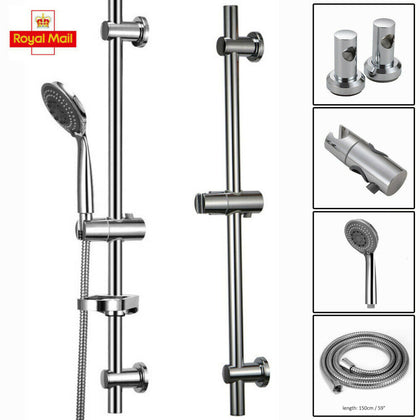 Adjustable Chrome Shower Slider Riser Rail Bar Kit Set Modern Head & Hose Holder