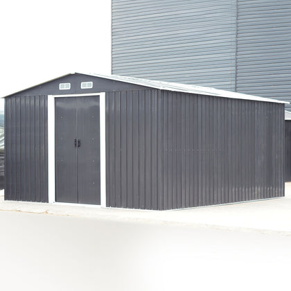 12 X 10FT Metal Garden Sheds Apex Roof With Free Foundation Tools Storage House