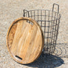 Industrial Vintage Metal Wire Basket Wooden Top Storage Lamp Table End Side Bed