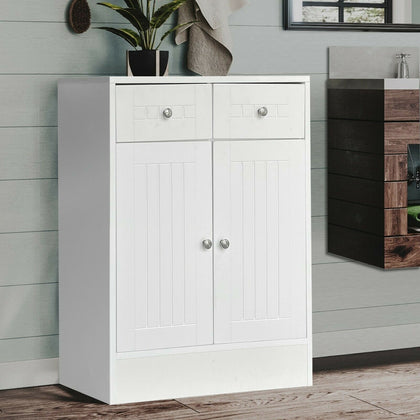 White Bathroom Cabinet Cupboard 2 Drawer + 2 Door Wooden Furniture Storage Unit