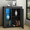 Modern High Gloss Sideboard LED Storage Cabinet Cupboard 2 Glass Shelves