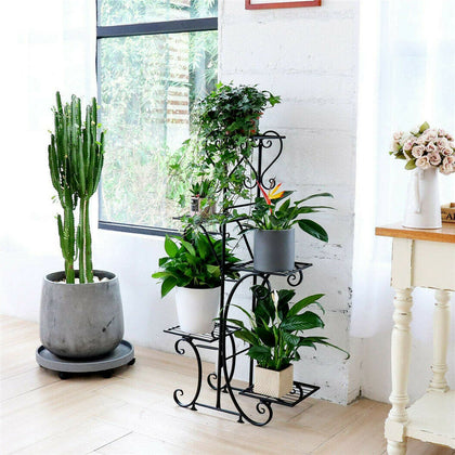 5 Tier Plant Stand Metal Flower Pot Holder Ladder Display Shelf Garden Indoor