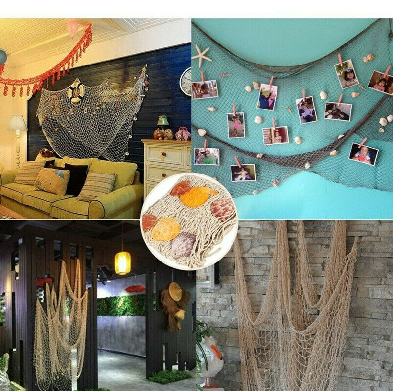 decorate fishing net with shells Nautical Fishing Net Seaside Wall Beach Party Sea Shells Home Garden D – Quildinc