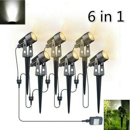 6PC LED Garden Spotlight Mains Powered Path Lawn Outdoor Waterproof Spike Lights