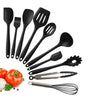 10Pcs Kitchen Silicone Cooking Utensils Set Non-stick Spatula Turner Black
