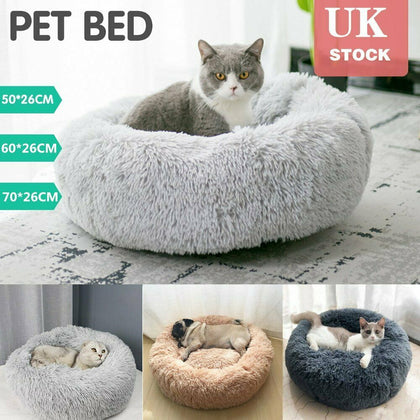 S-XL Pet Dog Cat Calming Beds Comfy Shag Warm Fluffy Bed Nest Mattress Donut Pad