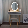 LED Lights Dressing Table Makeup Desk with Mirror 7 Drawers Stool Bedroom White
