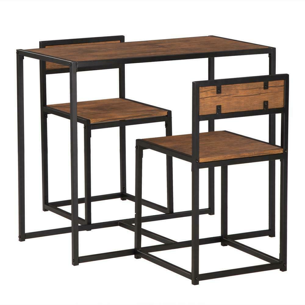 Small Dining Table and 2 Chairs Kitchen Breakfast Table Industrial Modern Set