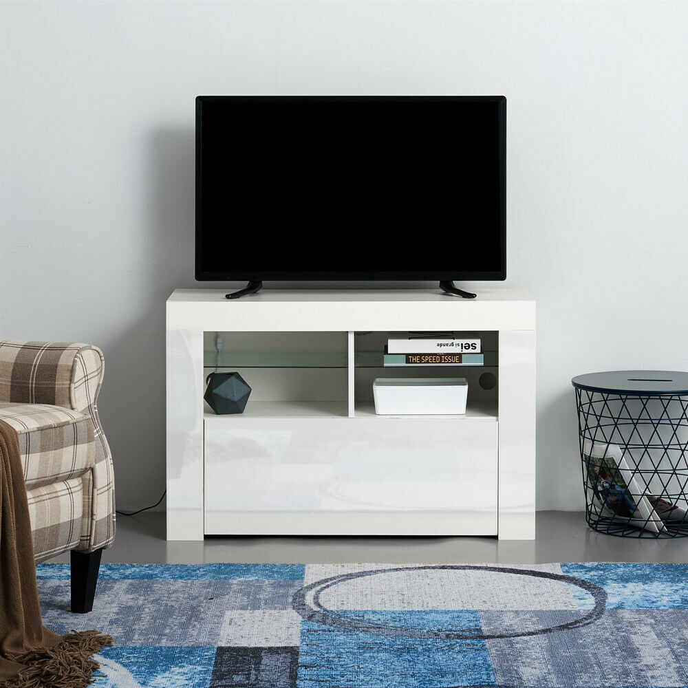 Modern 100cm TV Unit Cabinet Stand Storage White High Gloss Door & Matt Body