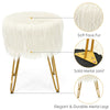 Furry Faux Fur Footrest Round Vanity Stool Chair Padded Ottoman Seat Metal Leg