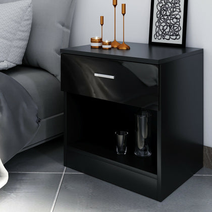 High Gloss Black Bedside Table Cabinet Storage with Drawer Bedroom Furniture UK