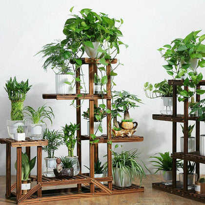 Large 6 Tier Wood Plant Stand Multiple Flower Rack Bonsai Utility Shelves Unit